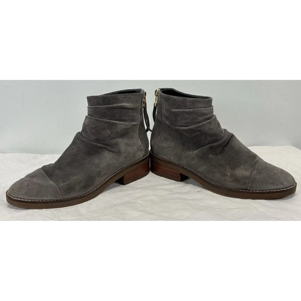 Cole Haan Riona Suede Slouch Ankle Boots Back Zip Booties Women's 8.5B Grey READ